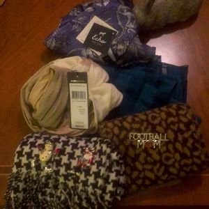 5 scarves and 3 pins.